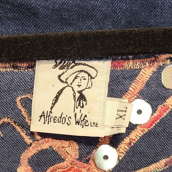 Vintage Alfredo's Wife Denim Vest Women's‎ XL Dragonfly Applique W/Rhinestones - Picture 5 of 7